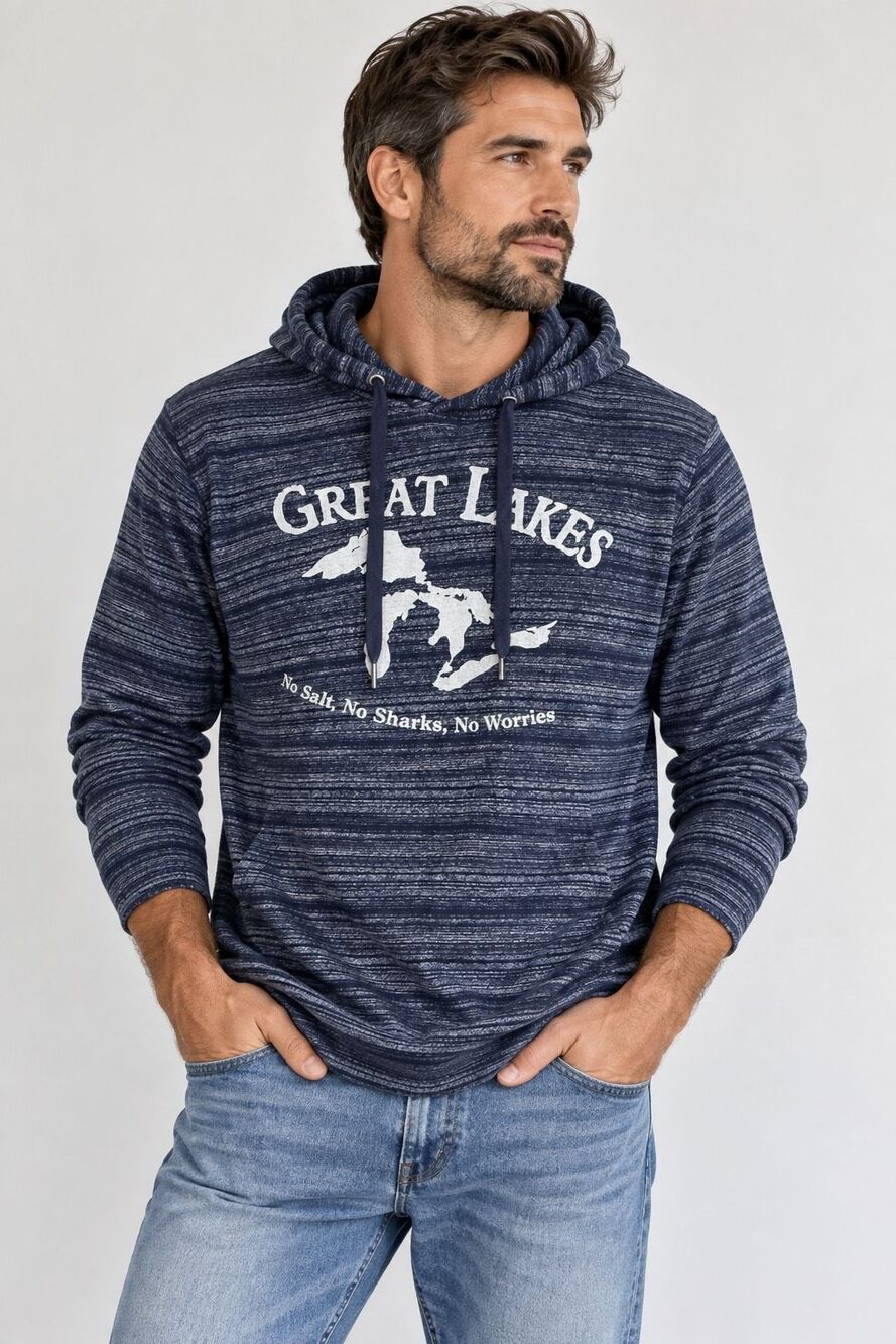 U.S. Vintage Great Lakes Lightweight Hoodie Michigan Graphic Navy Size L
